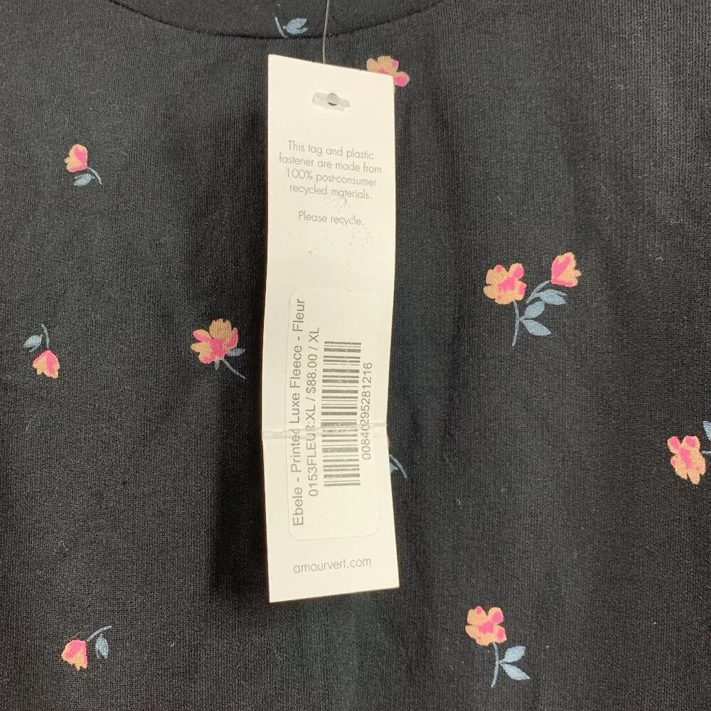 Amour Vert Ebele Floral Printed Luxe Fleece Sweatshirt Top Black Size XL NWT - Picture 6 of 8